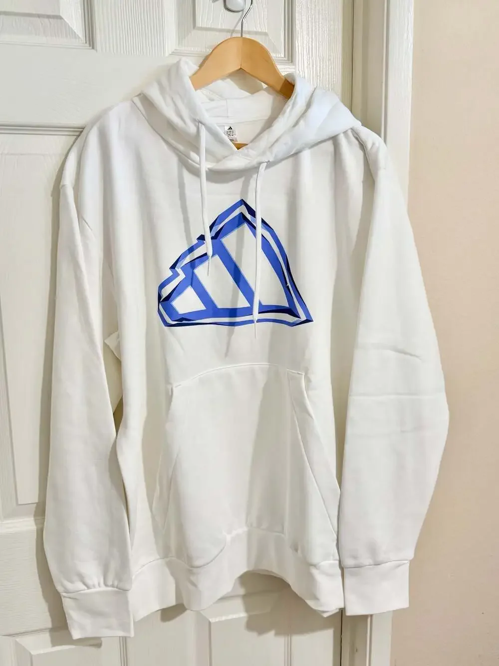 Adidas  Big Logo Graphic Geometric Print White Pullover Hoodie Brand New XL